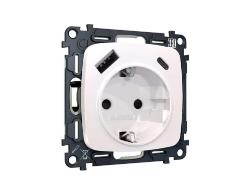 Комплект механизма электрической розетки AMBRELLA VOLT OMEGA Жемчуг 2USB A+C 20W (быстрая зарядка) с/з QUANT (OP2100, VM160) MO210010