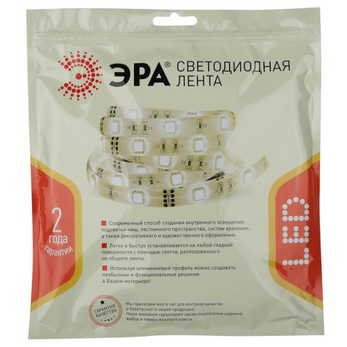 Светодиодная влагозащищенная лента ЭРА 14,4W/m 60LED/m 5050SMD теплый белый 5M LS5050-14,4-60-24-65-2700К-5m Б0043116 фото 2