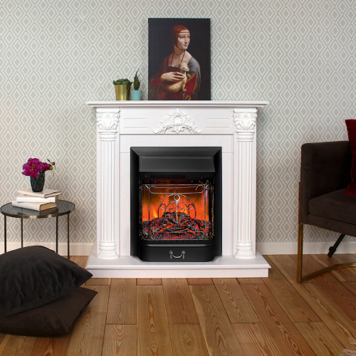 Каминокомплект STEFANIA/ВИОЛА Белый фактурный с золотой патиной с очагом Электроочаг MAJESTIC LUX/МАДЖЕСТИК фото 8