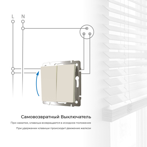 Выключатель двухклавишный с самовозвратом (айвори матовый) W1122462 фото 3 Выключатель двухклавишный с самовозвратом (айвори матовый) W1122462 фото 3