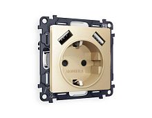 Комплект механизма электрической розетки AMBRELLA VOLT ALFA Шампань 2USB A+A 18W (быстрая зарядка) с/з QUANT (AP6060, VM155) MA609010