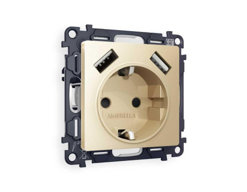 Комплект механизма электрической розетки AMBRELLA VOLT ALFA Шампань 2USB A+A 18W (быстрая зарядка) с/з QUANT (AP6060, VM155) MA609010 Комплект механизма электрической розетки AMBRELLA VOLT ALFA Шампань 2USB A+A 18W (быстрая зарядка) с/з QUANT (AP6060, VM155) MA609010