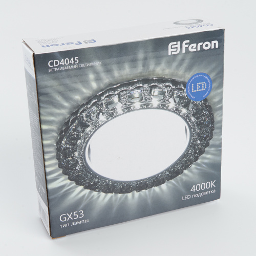 Светильник встраиваемый с белой LED подсветкой Feron CD4045 потолочный GX53 без лампы, серый, хром фото 2 Светильник встраиваемый с белой LED подсветкой Feron CD4045 потолочный GX53 без лампы, серый, хром фото 2