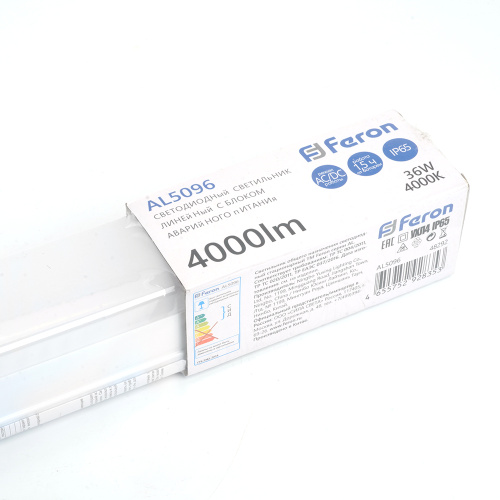 Светильник светодиодный линейный Feron с БАП IP65 36W 4000K 1200*60*55мм AL5096 фото 9