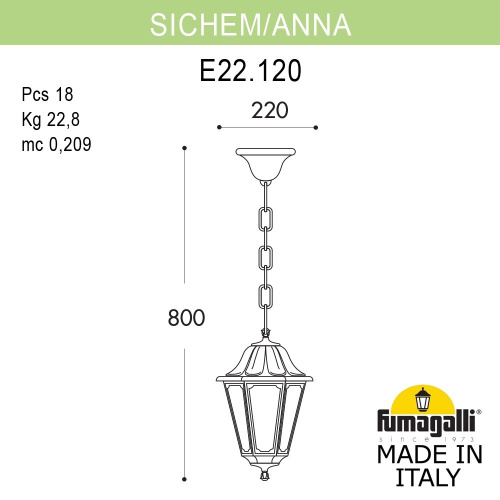 Fumagalli Подвесной уличный светильник FUMAGALLI SICHEM/ANNA E22.120.000.BYE27 фото 2 Fumagalli Подвесной уличный светильник FUMAGALLI SICHEM/ANNA E22.120.000.BYE27 фото 2