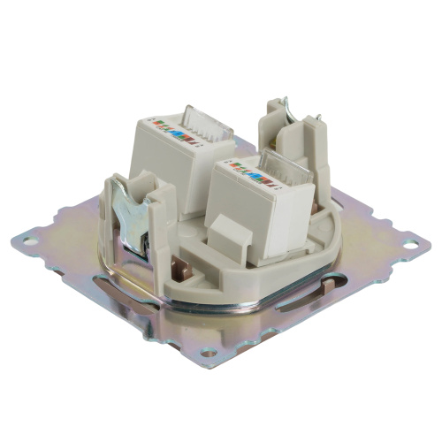 Розетка компьютерная 2-местная RJ-45 (механизм) STEKKER GLS00-7109-02, серия Катрин, шампань фото 7