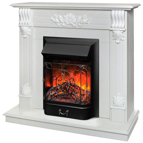 Каминокомплект OTTAWA/ПРАГА Белый фактурный с золотой патиной с очагом Электроочаг MAJESTIC LUX/МАДЖЕСТИК фото 2