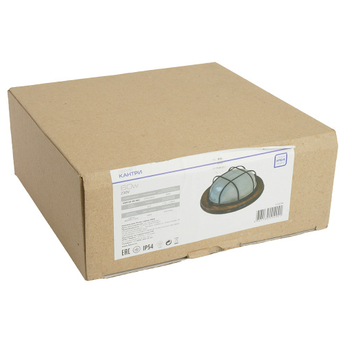 Светильник накладной IP54, 220V 60Вт Е27, дерево, орех, круг, с решеткой, НБО 03-60-022 фото 9