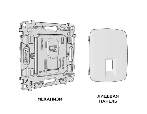 Комплект механизма компьютерной розетки RJ-45 экранированной с автоматической защитной шторкой OMEGA Серебро глянец QUANT (OP4120, VM185) MO412005 фото 4