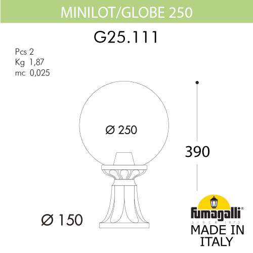 Fumagalli Ландшафтный фонарь FUMAGALLI MINILOT/G250. G25.111.000.VZE27 фото 2 Fumagalli Ландшафтный фонарь FUMAGALLI MINILOT/G250. G25.111.000.VZE27 фото 2
