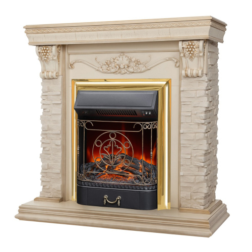 Электрокамин RealFlame Patricia WT белый дуб с золотой патиной с очагом Majestic Lux Brass фото 2