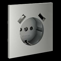 Накладка для розетки с заземлением и защитными шторками с USB A+A S70 (сталь) Voltum VLS000905