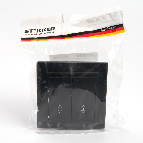 Переключатель 2-клавишный STEKKER  PSW10-9008-03, 250В, 10А, серия Эрна, черный фото 3