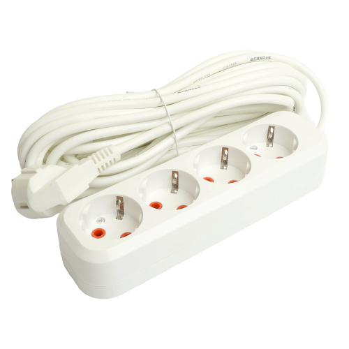 Удлинитель  четырехместный c/з STEKKER HM06-40-07 3x1мм2, 7м, серия Home (У10-429), белый фото 5