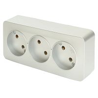 Розетка 3-местная б/з открытой установки, STEKKER, 250В, 10А, IP20, серия София, серебро, MST10-13-03