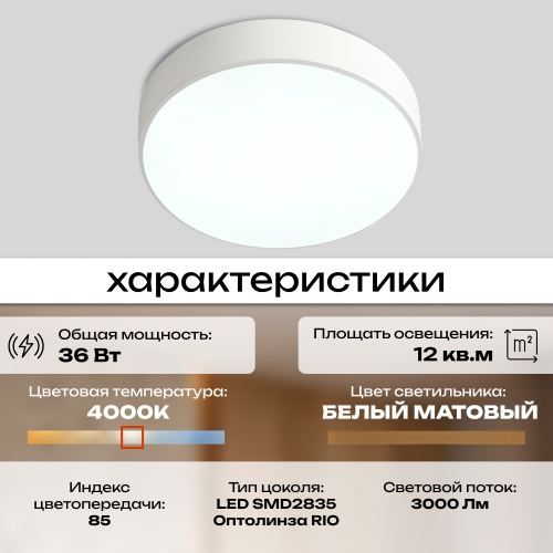 Светильник потолочный накладной LED белый 36Вт D30см Zortes TORTTY ZRS.02564.36 фото 7 Светильник потолочный накладной LED белый 36Вт D30см Zortes TORTTY ZRS.02564.36 фото 7