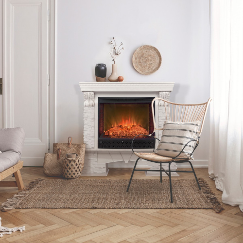 Каминокомплект ROCKLAND LUX/ЧЕЛСИ ЛЮКС Белый дуб с золотой патиной с очагом Электроочаг EVRIKA 25.5 фото 4