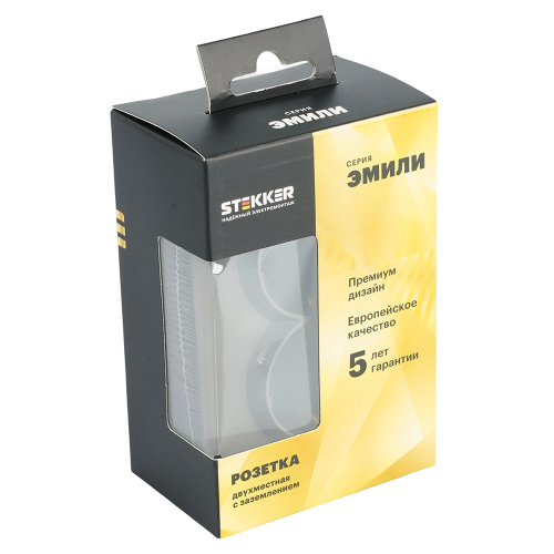 Розетка 2-местная с защитной шторкой, STEKKER, с/з, 250В, 16А, серия Эмили, RST16-5114-09, антрацит, soft touch фото 2