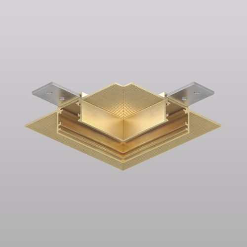 Угловой элемент трека SHINE HIDE для ГКЛ 12,5 мм, 90°, потолок–потолок, сатинированная латунь, алюминий Угловой элемент трека SHINE HIDE для ГКЛ 12,5 мм, 90°, потолок–потолок, сатинированная латунь, алюминий