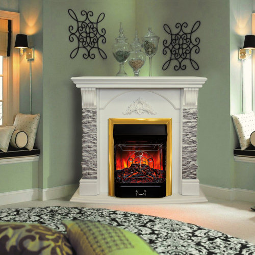 Электрокамин RealFlame Athena Corner GR белый с очагом Majestic Lux Brass фото 9