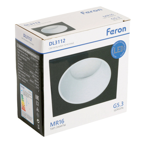 Светильник встраиваемый Feron DL3112 потолочный MR16 G5.3  черный + белый фото 10