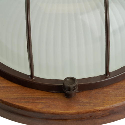 Светильник накладной IP54, 220V 60Вт Е27, дерево, орех, круг, с решеткой, НБО 03-60-022 фото 4