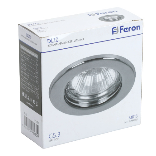 Светильник встраиваемый Feron DL10 потолочный MR16 G5.3 хром фото 3