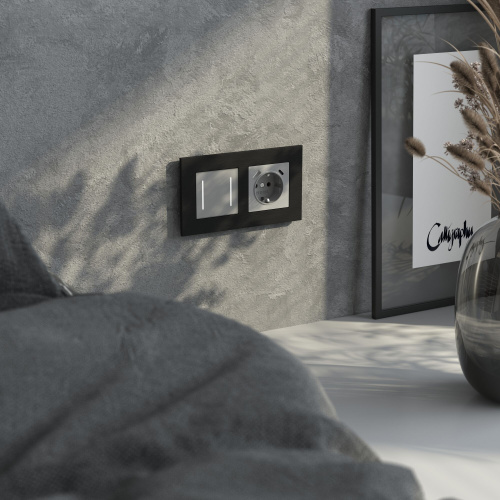 Рамка из металла на 2 поста АluMax черный алюминий W0023508 фото 3