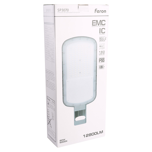 Светодиодный уличный консольный светильник Feron SP3070 80W 5000K AC90-300V, серый фото 11