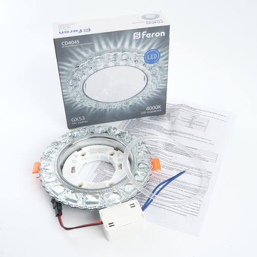 Светильник встраиваемый с белой LED подсветкой Feron CD4045 потолочный GX53 без лампы, прозрачный, хром фото 7 Светильник встраиваемый с белой LED подсветкой Feron CD4045 потолочный GX53 без лампы, прозрачный, хром фото 7