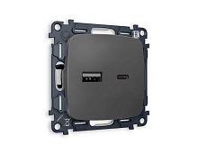 Комплект механизма розетки AMBRELLA VOLT OMEGA Графит мягкое касание 2USB A+C 20W (быстрая зарядка) QUANT (OP9110, VM177) MO911010