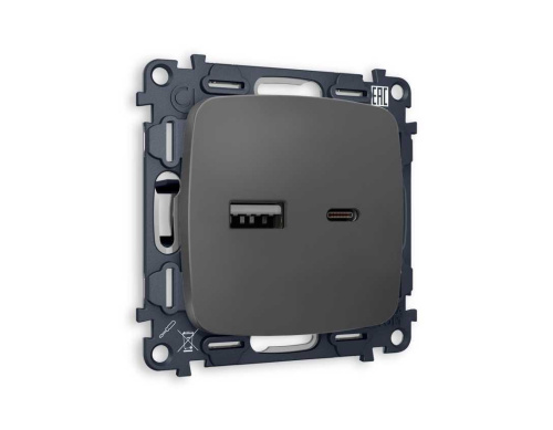 Комплект механизма розетки AMBRELLA VOLT OMEGA Графит мягкое касание 2USB A+C 20W (быстрая зарядка) QUANT (OP9110, VM177) MO911010 Комплект механизма розетки AMBRELLA VOLT OMEGA Графит мягкое касание 2USB A+C 20W (быстрая зарядка) QUANT (OP9110, VM177) MO911010