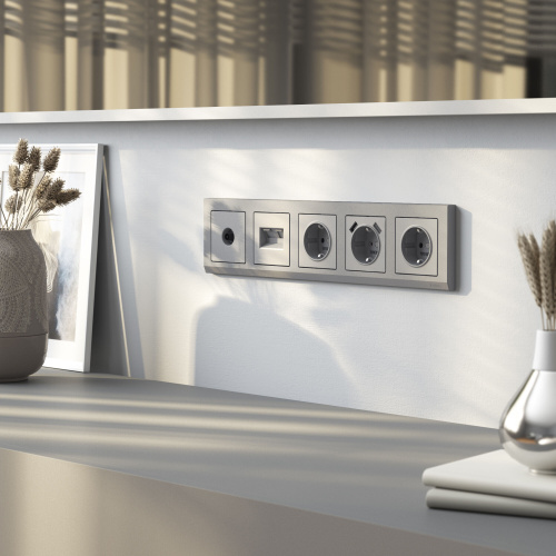 Розетка с заземлением (серебряный матовый) W1171065 фото 5