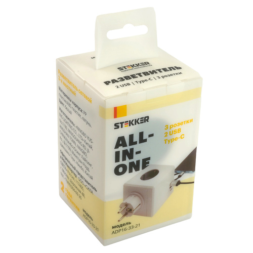 Разветвитель сетевой 3-местный с/з STEKKER ADP16-33-21, 250V, 16A, ABS пластик, белый фото 7