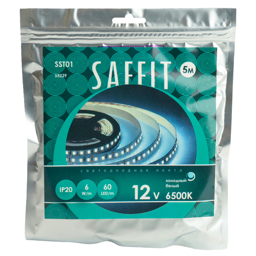 Лента светодиодная SST01 SAFFIT 60SMD(2835)/m 6Вт/м 12V 5000*8*1.22мм 6500K, IP20 фото 6