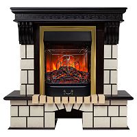 Электрокамин RealFlame Stone STD AO античный дуб с очагом Majestic Lux Brass