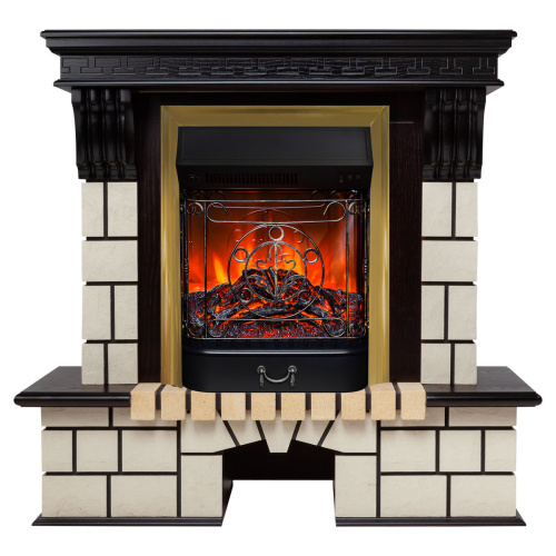 Электрокамин RealFlame Stone STD AO античный дуб с очагом Majestic Lux Brass