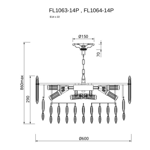 Люстра подвесная Сonstancia Chrome FL1064-14P фото 4 Люстра подвесная Сonstancia Chrome FL1064-14P фото 4