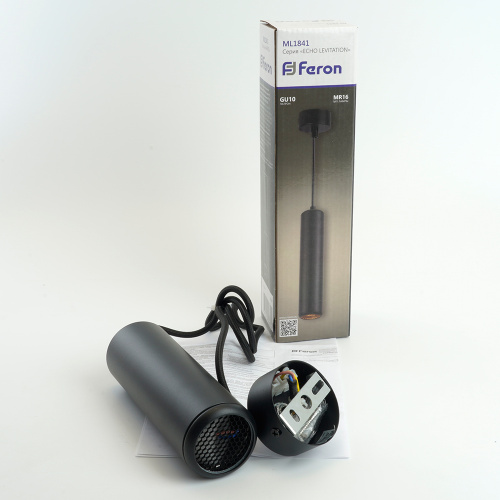 Светильник потолочный Feron ML1841 Barrel ECHO levitation MR16 35W, 230V, GU10, чёрный, с антибликовой сеточкой, на подвесе 1,2 м фото 2