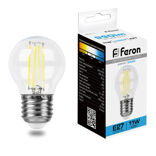 Лампа светодиодная Feron LB-511 Шарик E27 11W 230V 6400K Лампа светодиодная Feron LB-511 Шарик E27 11W 230V 6400K