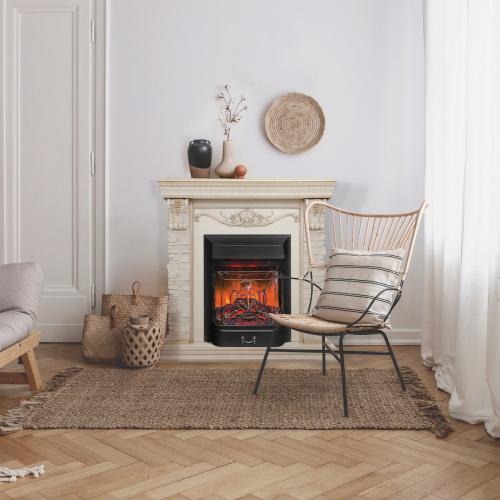 Каминокомплект PATRICIA/АДРИАНА Бежевый дуб с золотой патиной с очагом Электроочаг MAJESTIC LUX RC/МАДЖЕСТИК С ПУЛЬТОМ фото 3