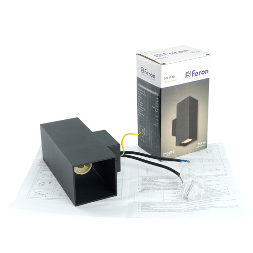 Светильник  настенный Feron ML1740 QUAD   MR16 35W, 230V, 2*GU10,  чёрный IP20 фото 2