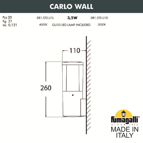 Светильник уличный настенный FUMAGALLI CARLO WALL DR1.570.000.AXU1L фото 2 Светильник уличный настенный FUMAGALLI CARLO WALL DR1.570.000.AXU1L фото 2