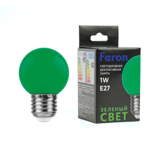 Лампа светодиодная Feron LB-37 Шарик матовый E27 1W 230V Зеленый