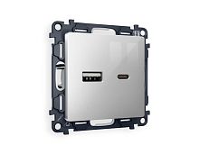 Комплект механизма розетки AMBRELLA VOLT ALFA Серебро глянец 2USB A+C 20W (быстрая зарядка) QUANT (AP4110, VM177) MA411010