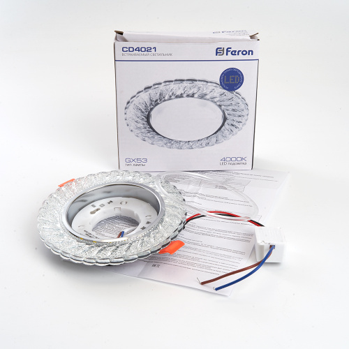 Светильник встраиваемый с белой LED подсветкой Feron CD4021 потолочный GX53 без лампы прозрачный фото 6