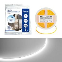 Светодиодная COB лента Feron LS630, 400SMD(2110)/ 7Вт/м 12V 5000*3*1.8мм 6500K, IP20