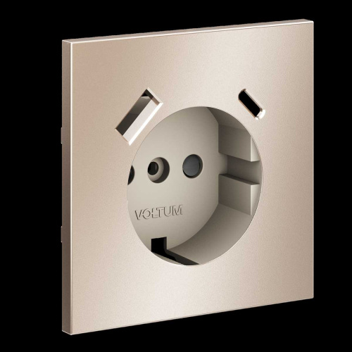 Накладка для розетки с заземлением и защитными шторками, с USB A+C, S70 Metal (платина) Voltum VLSM001010 фото 3 Накладка для розетки с заземлением и защитными шторками, с USB A+C, S70 Metal (платина) Voltum VLSM001010 фото 3