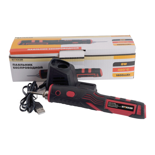 Паяльник беспроводной 8W, нихромовый нагреватель, 1800 mAh, 5В, красный/черный, PLE801-08 фото 7