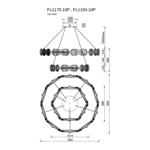 Люстра подвесная Pianta Silver FL1193-10P фото 2 Люстра подвесная Pianta Silver FL1193-10P фото 2